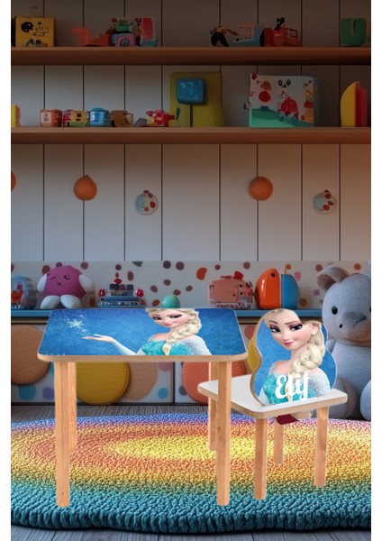 Elsa Isme Özel Çocuk Masa ve 1 Sandalye Takımı Aktivite Masası Mobilya Çalışma Ahşap Oyuncak fırsatları