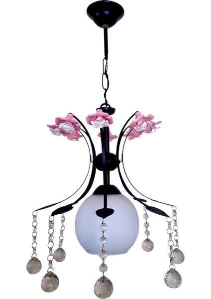 Mahru Tekli Avize Siyah – Çiçek Detaylı Kristal Taşlı Modern Sarkıt Avize fiyatları