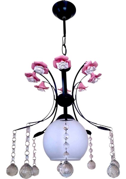 Mahru Tekli Avize Siyah – Çiçek Detaylı Kristal Taşlı Modern Sarkıt Avize modelleri