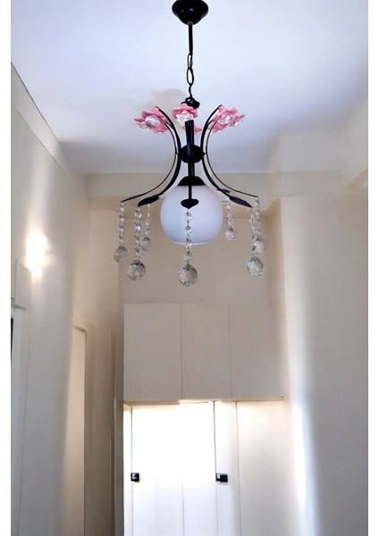 Mahru Tekli Avize Siyah – Çiçek Detaylı Kristal Taşlı Modern Sarkıt Avize fırsatları