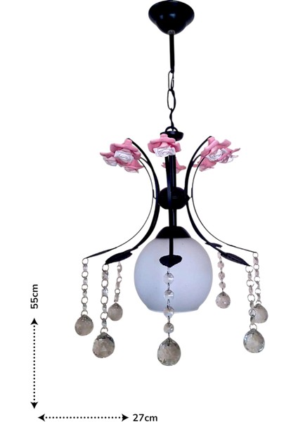 Mahru Tekli Avize Siyah – Çiçek Detaylı Kristal Taşlı Modern Sarkıt Avize indirimleri