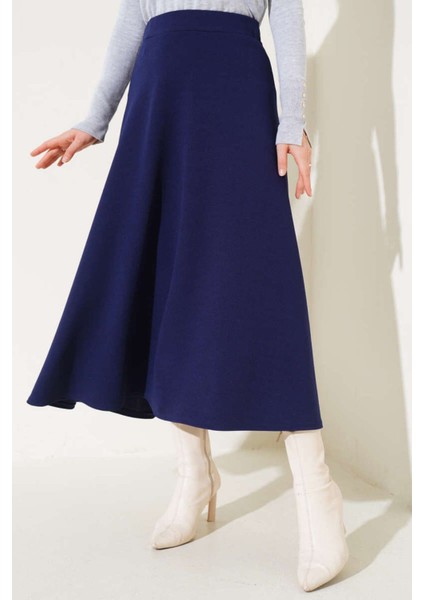 Kadın Scuba Krep Bel Lastikli Kiloş Etek Siyah