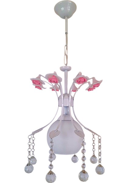 Mahru Tekli Avize Beyaz – Çiçek Detaylı Kristal Taşlı Modern Sarkıt Avize fiyatları