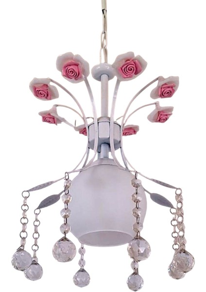 Mahru Tekli Avize Beyaz – Çiçek Detaylı Kristal Taşlı Modern Sarkıt Avize modelleri