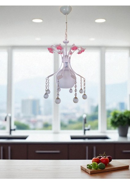 Mahru Tekli Avize Beyaz – Çiçek Detaylı Kristal Taşlı Modern Sarkıt Avize fırsatları