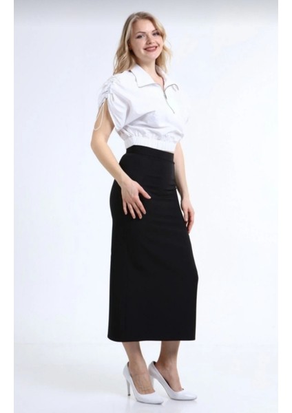 Kadın Siyah Likralı Uzun Kalem Etek