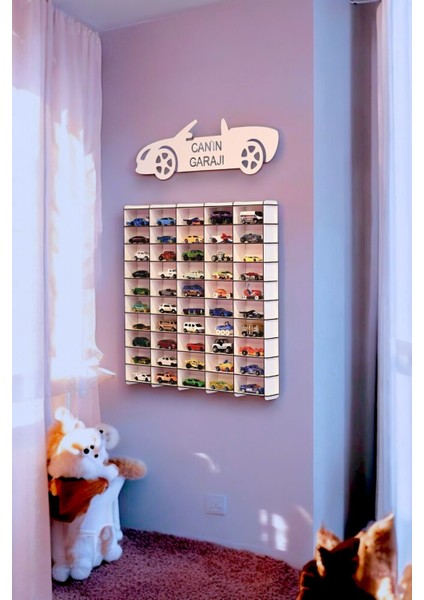 Oyuncak Araba Rafı 50'li Beyaz Hotwheels ve (Hotwheels Arabaları Için Uygundur) modelleri