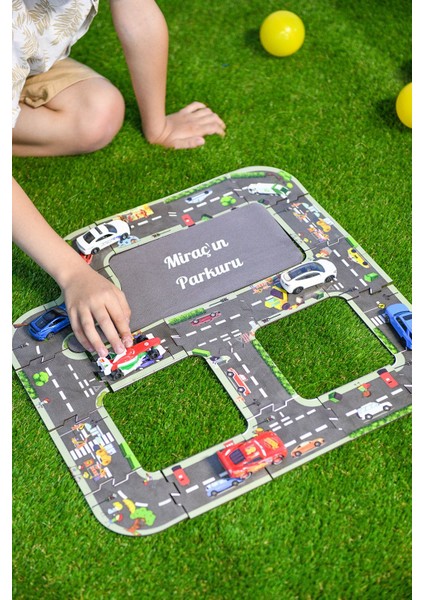 Isme Özel Oyuncak Araç Parkuru Eğitici ve Eğlenceli Yol Yapım Ahşap Oyuncak - Otoban Puzzle
