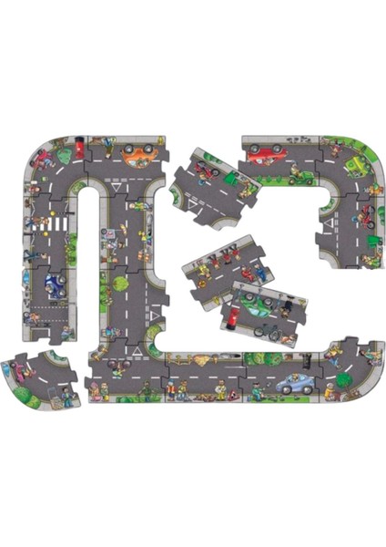 Oyuncak Araba, Araç Parkuru (Large) -Eğitici ve Eğlenceli Yol Yapım Ahşap Oyuncak - Otoban Puzzle