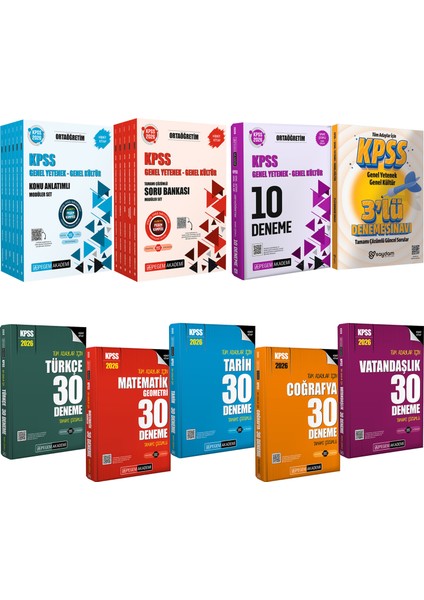 2026 Kpss Ortaöğretim Konu Anlatımı 6 Kitap-Çözümlü Soru Bankası 5 Kitap-Çözümlü 10 Deneme-30 Deneme