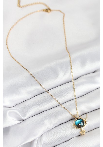 Zarif Kadın Için Golden Çelik Zirkonlu Gezegen Stil Kolye