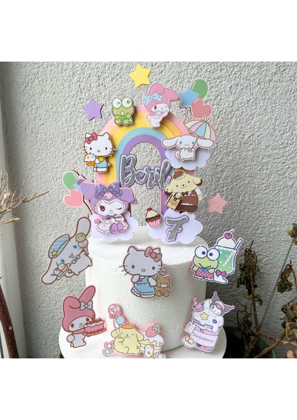 Kuromi Temalı Kız Çocuk Doğum Günü Isme Özel 3D Pasta Parti Süsü Seti Cake Topper (25X20 Cm)