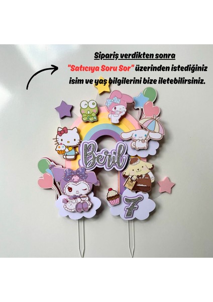 Kuromi Temalı Kız Çocuk Doğum Günü Isme Özel 3D Pasta Parti Süsü Seti Cake Topper (25X20 Cm) modelleri