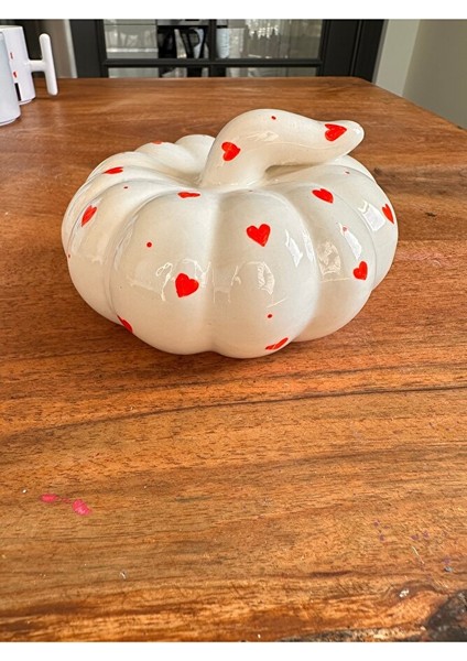 Orta ve Küçük Boy Dekoratif Kabak Set, Kalpli, Kırmızılı, El Yapımı, Mutfak Dekoru, Seramik Kabak indirimleri