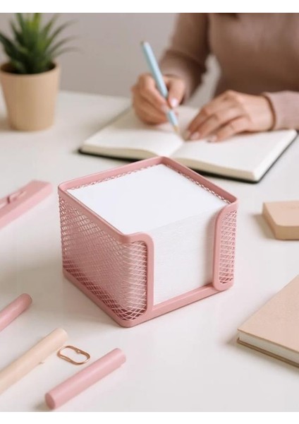 Metal Toz Pembe Küp Notluk + Not Kağıdı