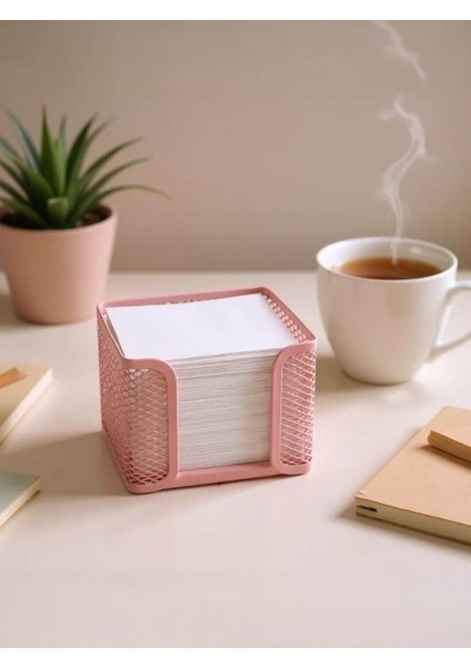 Metal Toz Pembe Küp Notluk + Not Kağıdı