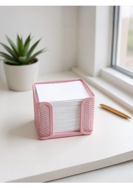 Metal Toz Pembe Küp Notluk + Not Kağıdı