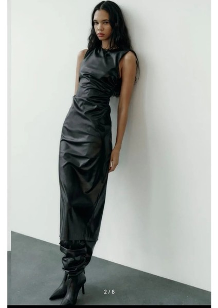 Allbucks Zara, Drapeli Suni Deri Elbise ABZRA0031 fiyatları