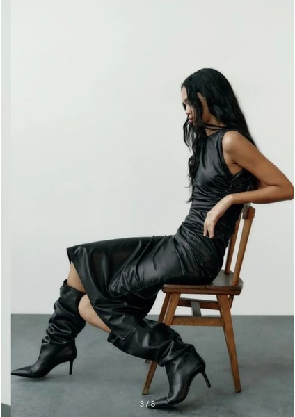 Allbucks Zara, Drapeli Suni Deri Elbise ABZRA0031 modelleri