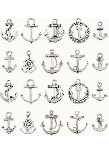 (100 x Adet) 1 Paket Antika Gümüş Görünüm Çapa&pusula&okyanus&denizci Bileklik&küpe&kolye Ucu