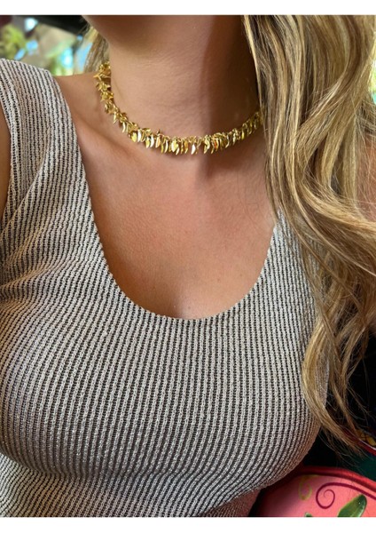 Vıp Seri Gold Yaprak Kolye