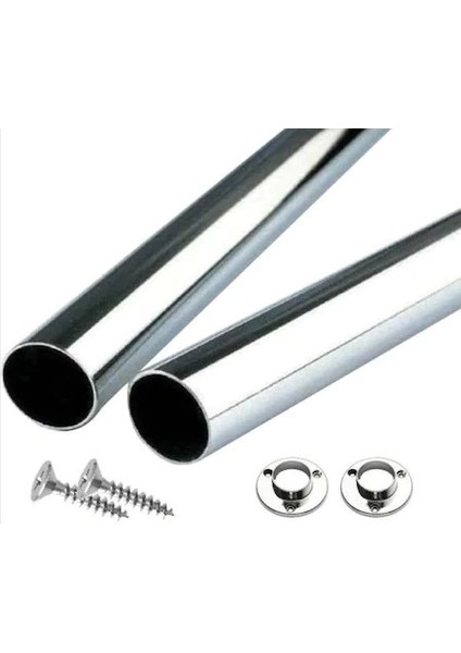 Boru Seti Dolap Içi Krom Kaplama Askı Borusu + 2 Adet Flanş + Vidaları