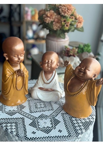 3'lü Keşiş Set, 3'lü Buda Set, Dekoratif Setler, Bahçe Dekoru, Iş Yeri Dekorasyon
