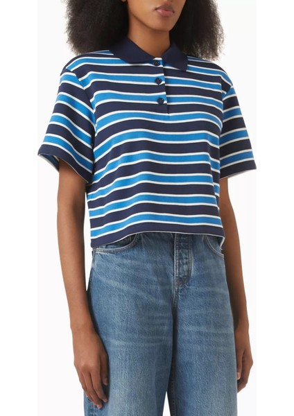 Çizgili Terry Kumaş Cropped Polo Tişört, Modern Kesim ve Rahat Yapı