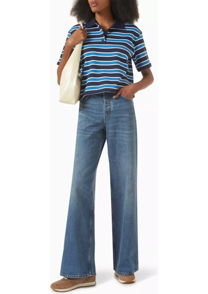 Çizgili Terry Kumaş Cropped Polo Tişört, Modern Kesim ve Rahat Yapı fiyatları