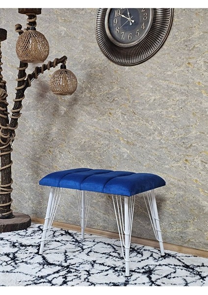 Metal Beyaz Tel Ayaklı 60 cm Puf Bench - Puf - Bench - Oturak - Mutfak Oturağı - Antre Oturağı Mavi Renk 60 x 40 Boyut/ebat