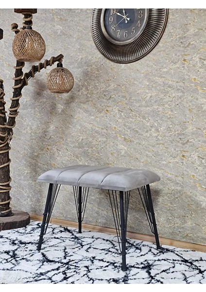 Metal Siyah Tel Ayaklı 60 cm Puf Bench - Puf - Bench - Oturak - Mutfak Oturağı - Antre Oturağı Gri Renk 60 x 40 Boyut/ebat
