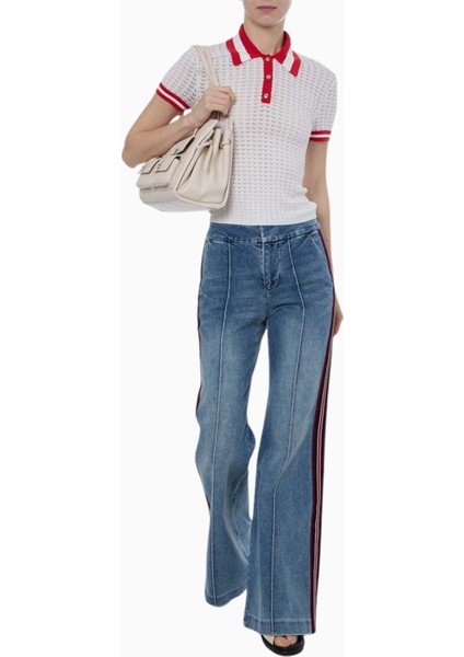 Çizgili Örgü Kısa Kollu Polo Tişört fiyatları