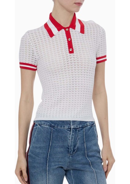 Çizgili Örgü Kısa Kollu Polo Tişört modelleri
