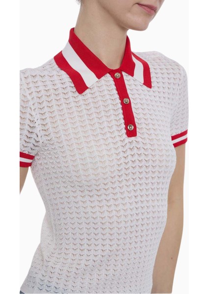 Çizgili Örgü Kısa Kollu Polo Tişört indirimleri