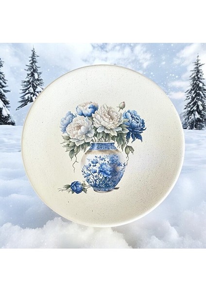 Mavi Beyaz, Çiçek Desenli Duvar Tabağı, Dekoratif Duvar Tabağı 18 cm fiyatları