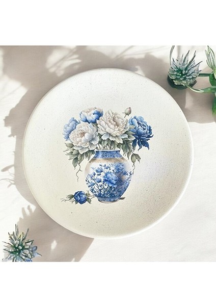 Mavi Beyaz, Çiçek Desenli Duvar Tabağı, Dekoratif Duvar Tabağı 18 cm fırsatları
