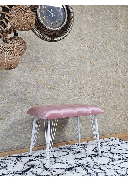 Metal Beyaz Tel Ayaklı 60 cm Puf Bench - Puf - Bench - Oturak - Mutfak Oturağı - Antre Oturağı Pembe Renk 60 x 40 Boyut/ebat modelleri