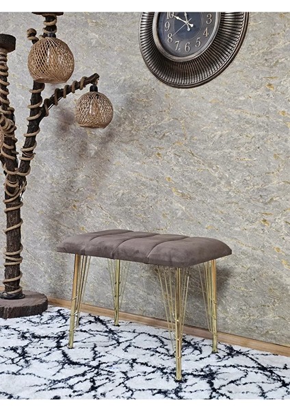 Metal Gold Tel Ayaklı 60 cm Puf Bench - Puf - Bench - Oturak - Mutfak Oturağı - Antre Oturağı Kahverengi Renk 60 x 40 Boyut/ebat