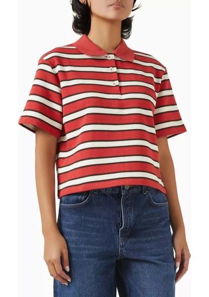 Çizgili Terry Kumaş Cropped Polo Tişört, Modern Kesim ve Rahat Yapı