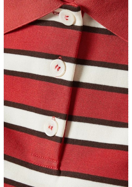 Çizgili Terry Kumaş Cropped Polo Tişört, Modern Kesim ve Rahat Yapı fırsatları