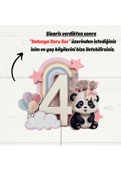 Panda Temalı Kız Çocuk Doğum Günü Isme Özel 3D Pasta Parti Süsü Cake Topper (21X19 Cm) fiyatları