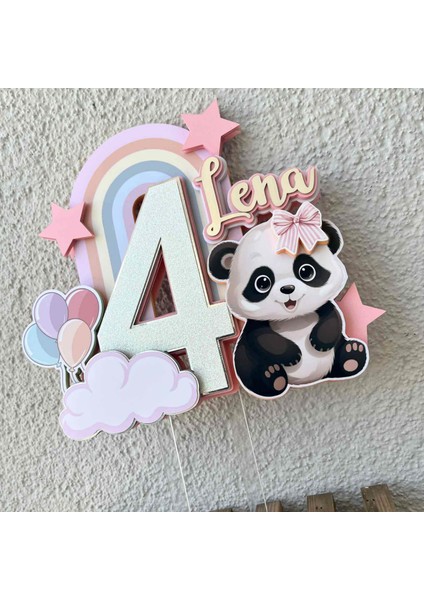 Panda Temalı Kız Çocuk Doğum Günü Isme Özel 3D Pasta Parti Süsü Cake Topper (21X19 Cm) indirimleri