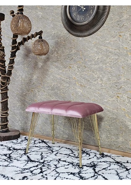 Metal Gold Tel Ayaklı 60 cm Puf Bench - Puf - Bench - Oturak - Mutfak Oturağı - Antre Oturağı Pembe Renk 60 x 40 Boyut/ebat