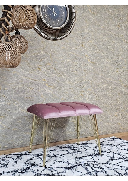 Metal Gold Tel Ayaklı 60 cm Puf Bench - Puf - Bench - Oturak - Mutfak Oturağı - Antre Oturağı Pembe Renk 60 x 40 Boyut/ebat modelleri