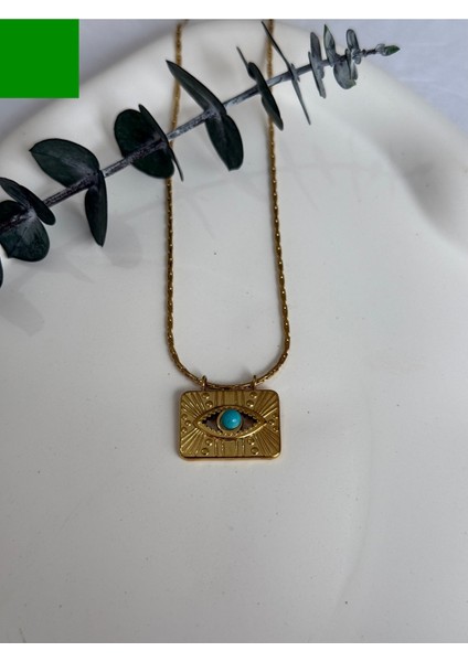 Mavi Taşlı Göz Çelik Kolye