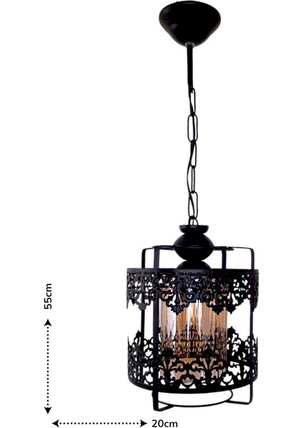 Taç Tekli Avize Siyah – Dekoratif Metal Gövde ve Cam Detaylı Modern Sarkıt fiyatları