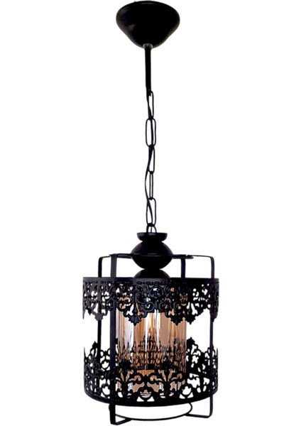 Taç Tekli Avize Siyah – Dekoratif Metal Gövde ve Cam Detaylı Modern Sarkıt modelleri