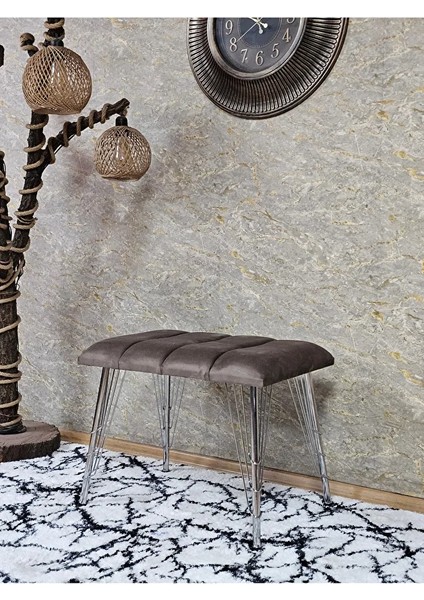 Metal Krom Tel Ayaklı 60 cm Puf Bench - Puf - Bench - Oturak - Mutfak Oturağı - Antre Oturağı Kahverengi Renk 60 x 40 Boyut/ebat