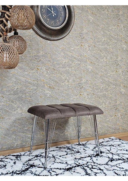 Metal Krom Tel Ayaklı 60 cm Puf Bench - Puf - Bench - Oturak - Mutfak Oturağı - Antre Oturağı Kahverengi Renk 60 x 40 Boyut/ebat modelleri