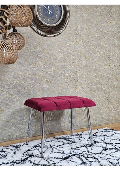 Metal Krom Tel Ayaklı 60 cm Puf Bench - Puf - Bench - Oturak - Mutfak Oturağı - Antre Oturağı Bordo Renk 60 x 40 Boyut/ebat modelleri
